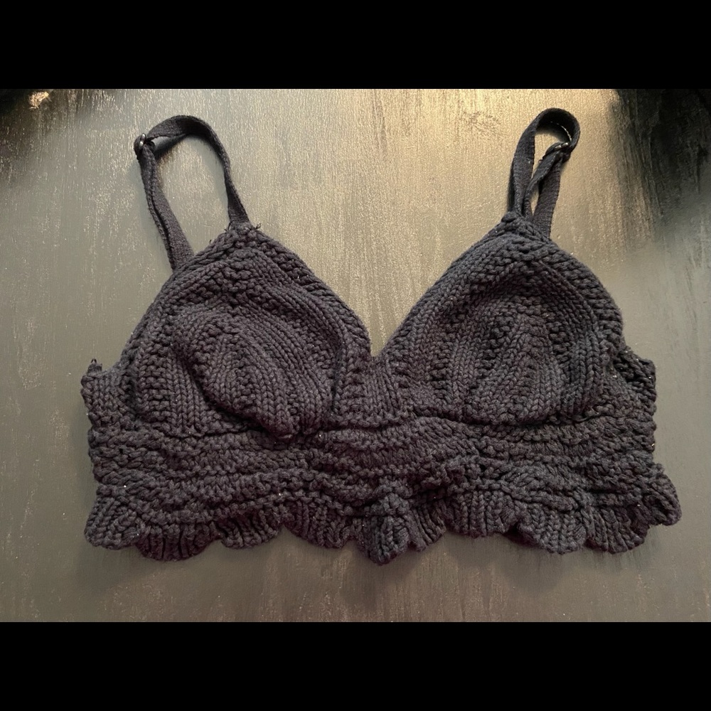 black knit cotton bathing suit top